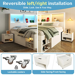 Merax Lit 140x200 Cm Avec Table De Chevet Amovible-lit Simple En Bois-Port USB-c-blanc pas cher