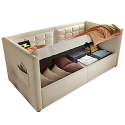 Merax Canapé-lit 90x200 Cm-avec Rangement Hydraulique-station De Chargement USB Et Type-c-beige