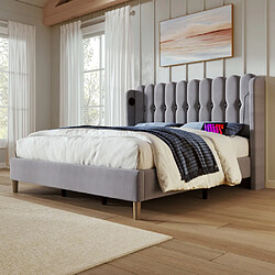 Avis Merax Lit Double Capitonné Avec Port USB Type-c-lit Adulte 180x200cm-revêtement En Lin Gris-gris
