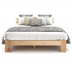 Merax Lit Double 140x200cm-lit Adulte Avec Sommier à Lattes-en Bois Massif-naturel