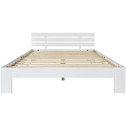 Merax Lit Double 140x200cm-lit Adulte Avec Sommier à Lattes-en Bois Massif-blanc pas cher