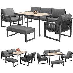 DZMDIP Salon de jardin extérieur avec table à manger et coussins- Siège résistant à la pluie