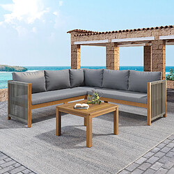 DZMDIP Salon de jardin – Canapé d'angle + table basse – Cadre et plateau en acacia – Gris