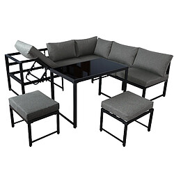 DZMDIP Salon de Jardin Exterieur Siège réglable - Table avec plateau en verre - Coussins - Gris