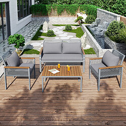 DZMDIP Salon de jardin avec fauteuils + table – Coussins confortables – Rotin – Pour extérieur