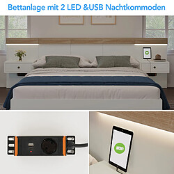 Avis Merax Lit Chevets Intégré Imitation - LED Et Port USB/type-c - 140x200cm - Chêne Et Blanc