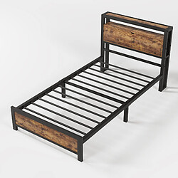 Merax Lit Simple 90 X 200 Cm-Lit En Métal Pour Jeunes-tête De Lit Coffre-Sommier à Lattes pas cher