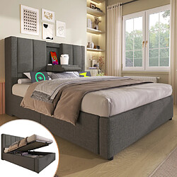Merax Lit 90x200cm-lit Simple Multifonctionnel Avec Rangement, Recharge-lit Hydraulique-gris