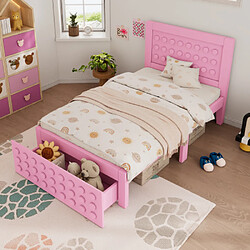 Merax Lit Simple 90x190cm-lit Enfant/ado En Bois Massif-Rangement Sous Le Lit-rose