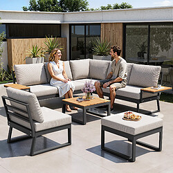 DZMDIP Salon de Jardin avec Table Basse et fauteuil inclinable - avec coussin de siège - Beige