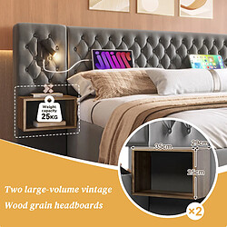 Avis Merax Lit Double 180x200cm-avec Rangement Hydraulique-tables De Chevet Intégrées-en Velours-gris