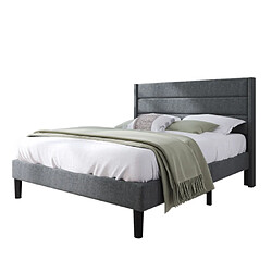 Merax Lit 140x200 Cm-lit Simple Avec Sommier à Lattes-lit Enfant-lit Pour Ado-en Lin-gris