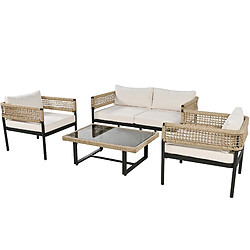 DZMDIP Salon de Jardin 4 Places Galvanisé Anti-Rouille - Verre Trempé avec Inclut les coussins