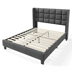 Merax Lit Rembourré-lit Double 140x200cm-lit Enfant-lit Pour Ado-en Lin-gris pas cher