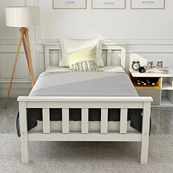 Merax Lit Simple 90x200 Cm-lit Enfant En Bois Massif-lit Junior-en Pin Massif-blanc pas cher