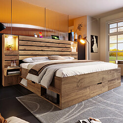 Avis Merax Lit Double 160x200 Cm-avec Spots LED Intégrés-USB/Type-C-niche Éclairée-en Bois-naturel