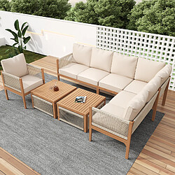 DZMDIP Salon de jardin 7-8 places – Housses amovibles et lavables – Coussins fournis