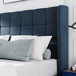 Merax Lit Rembourré-lit Double 140x200cm-lit Enfant-lit Pour Ado-en Lin-bleu pas cher
