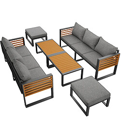 DZMDIP Salon de jardin exterieur - avec Table Basse - Set pour 6-8 personnes - Gris