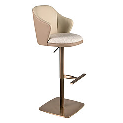 Angel Cerda Tabouret pivotant en tissu crème marbré et similicuir marron