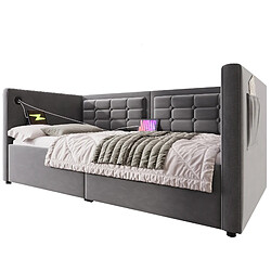 Merax Canapé-lit 90x190 Cm-avec Rangement Hydraulique-station De Chargement USB Et Type-c-gris