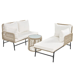 DZMDIP Salon de jardin extérieur - 5/6 personnes - Coussins inclus - Structure en fer et corde