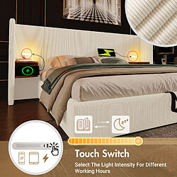 Merax Lit Double 180x200cm-lampe De Lecture-port USB Type-c-Hydraulique-velours Côtelé-beige pas cher