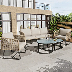 DZMDIP Salon de jardin extérieur 5 pièces - Pieds réglables -Coussins de siège et dossier inclus