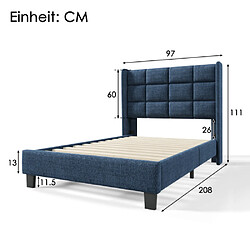 Acheter Merax Lit Rembourré-lit Double 90x200cm-lit Enfant-lit Pour Ado-en Lin-bleu