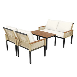 DZMDIP Salon de jardin avec fauteuils + table – Coussins confortables – Rotin – Pour extérieur