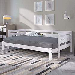 PINGGO Lit de jour extensible 90x190cm blanc en pin massif avec sommier