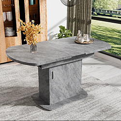 modfu Table à manger extensible ovale 110-130x70 cm avec rangement, effet béton gris