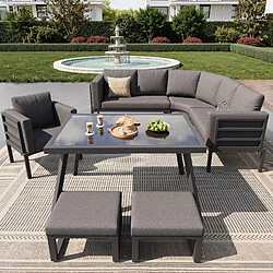 DZMDIP Ensemble Salon de Jardin 8 Places avec Table en Verre, canapé d'angle modulable, gris