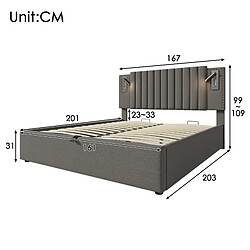 Acheter Merax Lit Double 160x200cm-avec Rangement-lampe De Lecture Avec Port USB-dossier Capitonn-gris