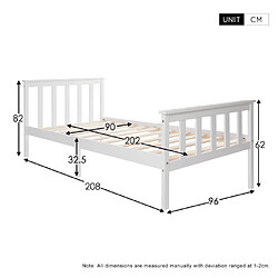 Acheter Merax Lit Simple 90x200 Cm-lit Enfant En Bois Massif-lit Junior-en Pin Massif-blanc