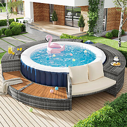 DZMDIP Salon de jardin extérieur Pool Surround - Rotin PE et bois d'acacia - 6 personnes