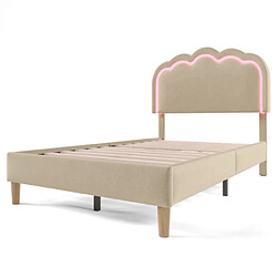 Merax Lit Enfant Avec Éclairage LED-lit Simple 90x200 Cm-tête De Lit Réglable-en Lin-beige pas cher