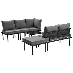 DZMDIP Salon de jardin 6 pièces – Pieds réglables – Plateau verre lisse – Coussins inclus, Beige