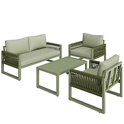 DZMDIP Salon de jardin - Fer galvanisé - Plateau en verre - Set de 4 personnes - Coussins inclus