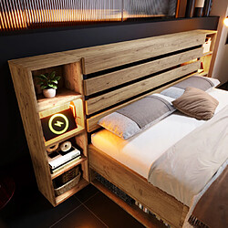 Avis Merax Lit Double 180x200cm-lit Adulte En Bois Massif-avec Éclairage LED Et Port USB-c-naturel