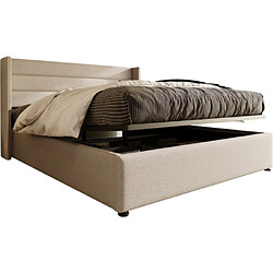 Merax Lit Double Hydraulique 160x200cm-lit Coffre-sommier à lattes en bois-en Lin-Beige