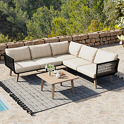 DZMDIP Salon de jardin avec table basse – Tressée main en corde – Pour jardin – Beige + Noir