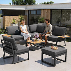 DZMDIP Salon de Jardin avec Table Basse et fauteuil inclinable - avec coussin de siège - Gris