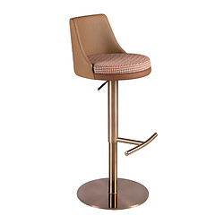 Angel Cerda Tabouret pivotant en tissu marron terracotta et beige et similicuir marron