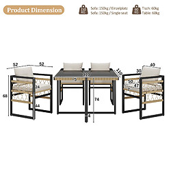 DZMDIP Salon ext tressé main, coussin, table verre+4 fauteuils, résistant pluie, Beige+Noir pas cher