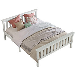 Merax Lit Simple 140x200 Cm-lit Enfant En Bois Massif-lit Junior-en Pin Massif-blanc