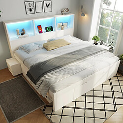 Avis Merax Lit 140x200 Cm Avec Table De Chevet Amovible-lit Simple En Bois-Port USB-c-blanc
