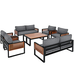 DZMDIP Salon de jardin extérieur- Cadre en fer galvanisé - Accoudoirs décoratifs en bois - Gris