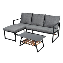DZMDIP Ensemble de jardin – Canapé d'angle + table basse + repose-pieds – Plateau verre
