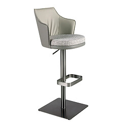 Angel Cerda Tabouret pivotant en tissu gris marbré et similicuir gris foncé